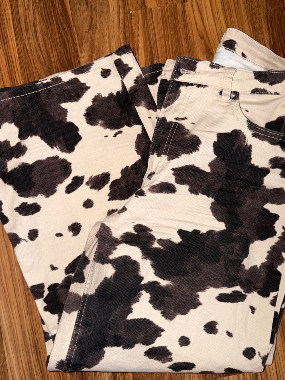 Vigoss Black and White Cow Print Flare Jeans